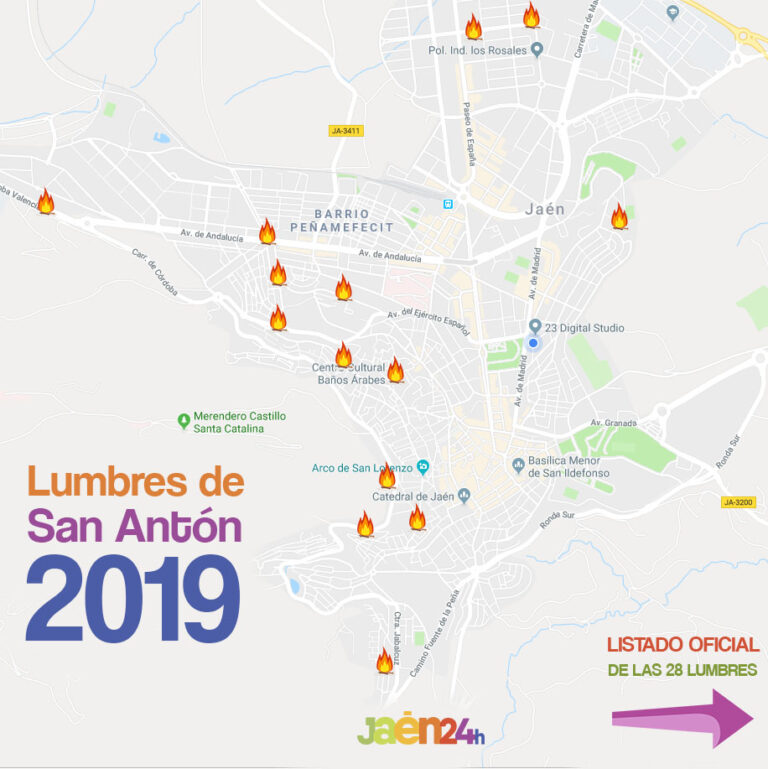 Listado y ubicación de las lumbres de San Antón 2019 en Jaén