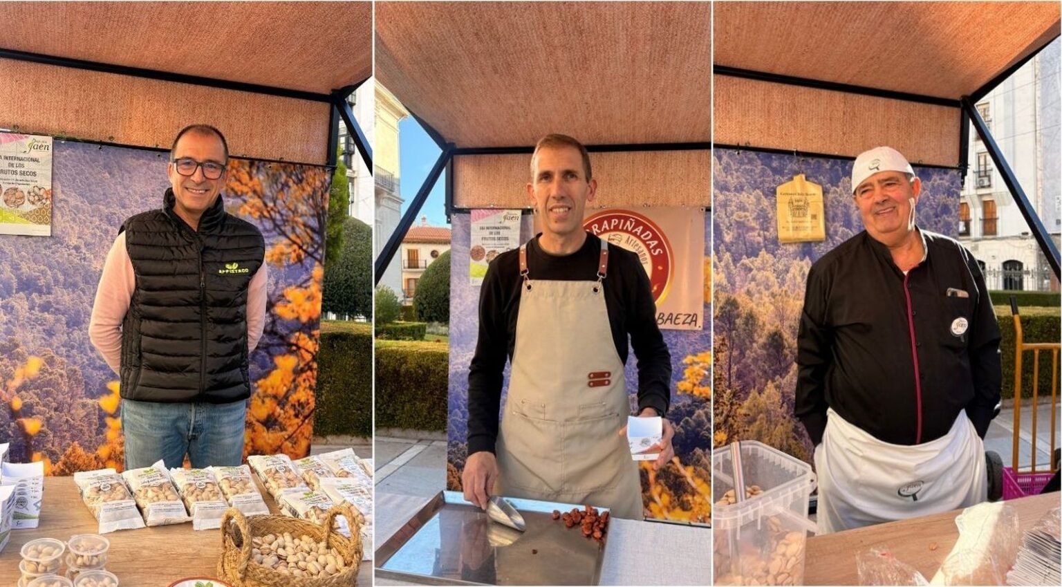 Tres productores jiennenses de frutos secos en sus puestos de venta
