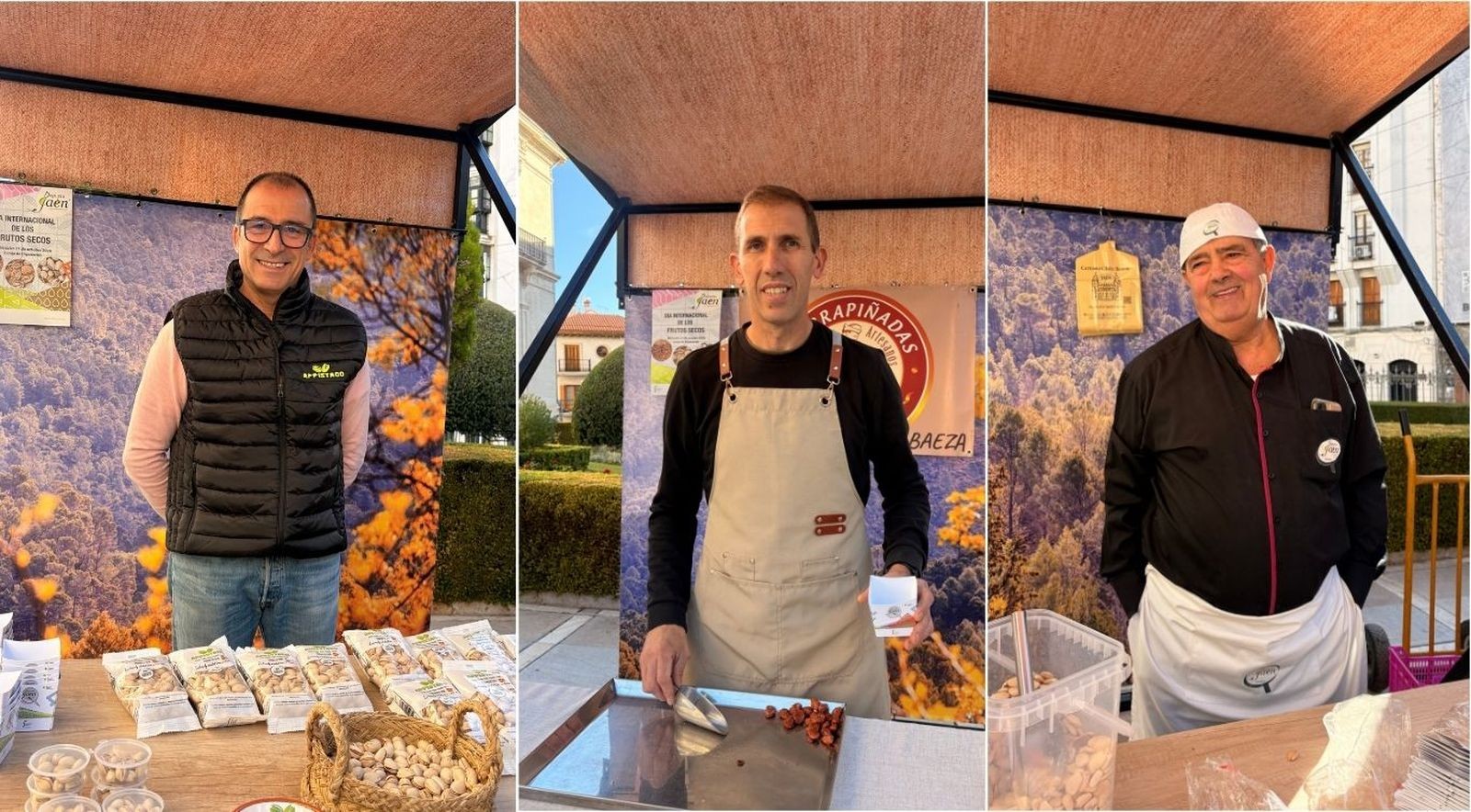 Tres productores jiennenses de frutos secos en sus puestos de venta