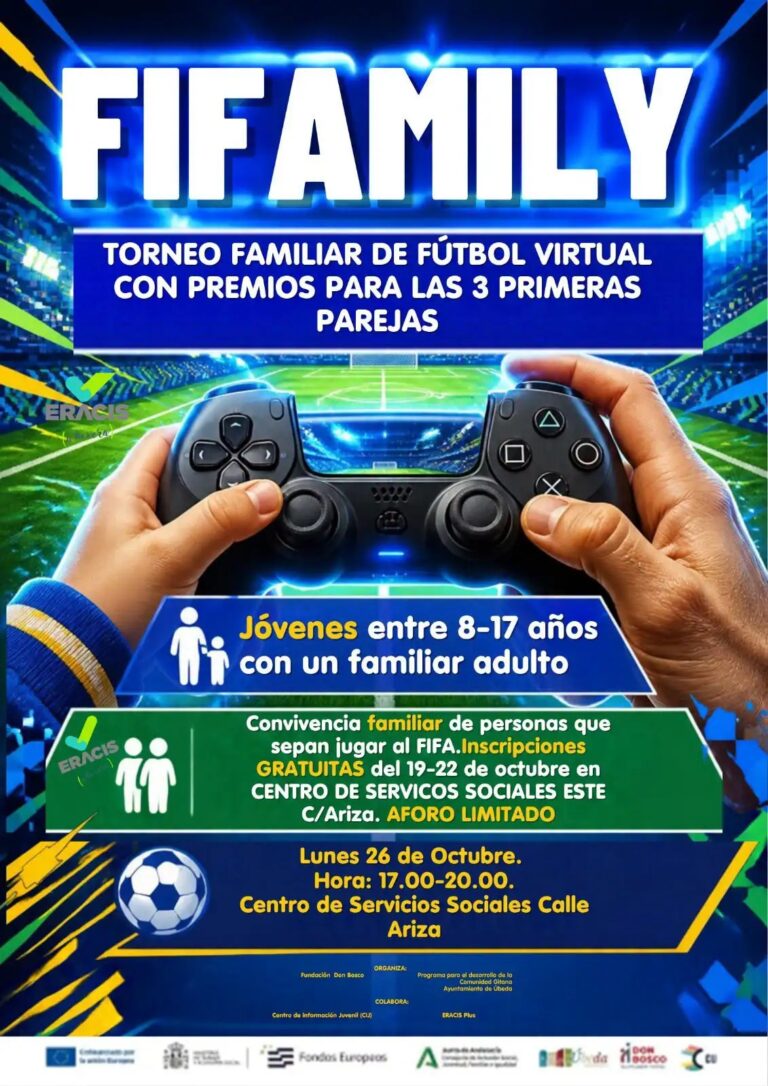 Cartel del torneo familiar de fútbol virtual Fifamily en Úbeda