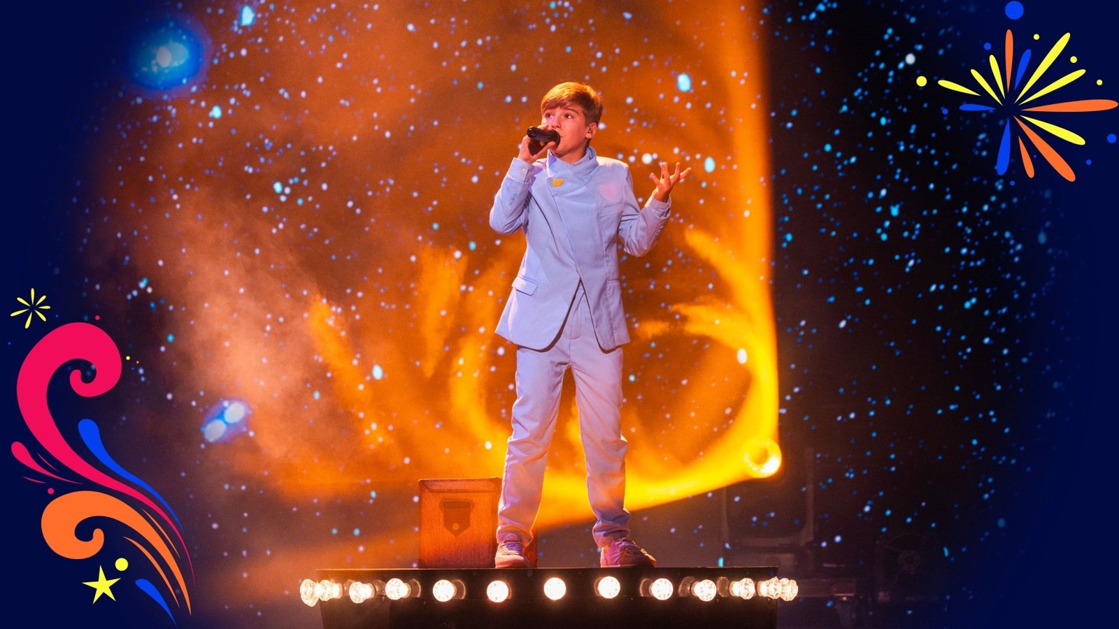 Lucas Paulano cantando «Cuore Bello» en la final de Eurovisión Junior 2026 en Malta