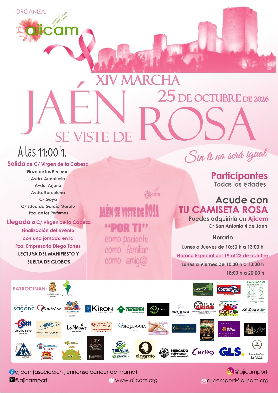 Cartel de la XIV Marcha Jaén se viste de rosa de Ajicam, 25 de octubre de 2026