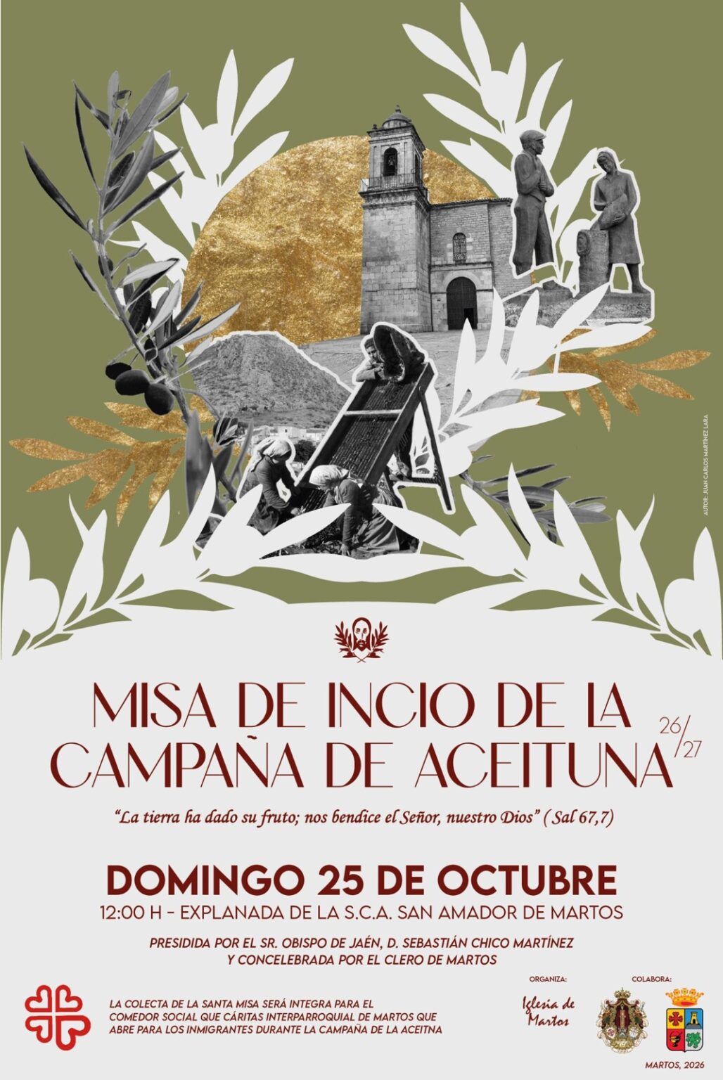 Cartel de la misa de inicio de la campaña de la aceituna 2026/27 en Martos