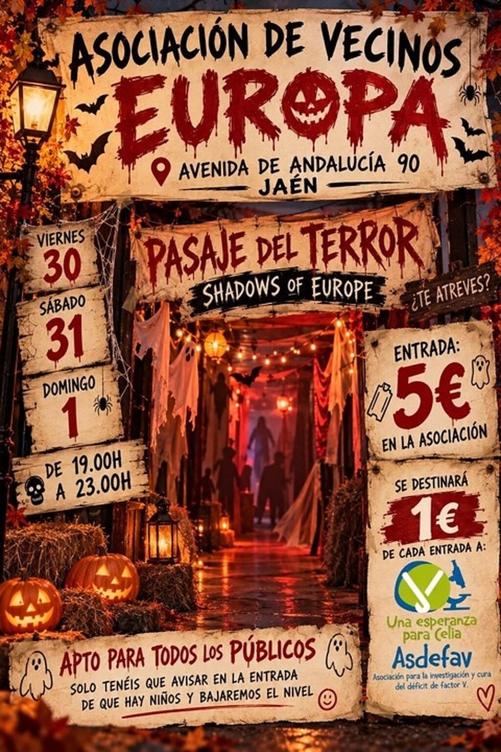 Cartel del pasaje del terror «Shadows of Europe» de la Asociación de Vecinos Europa de Jaén