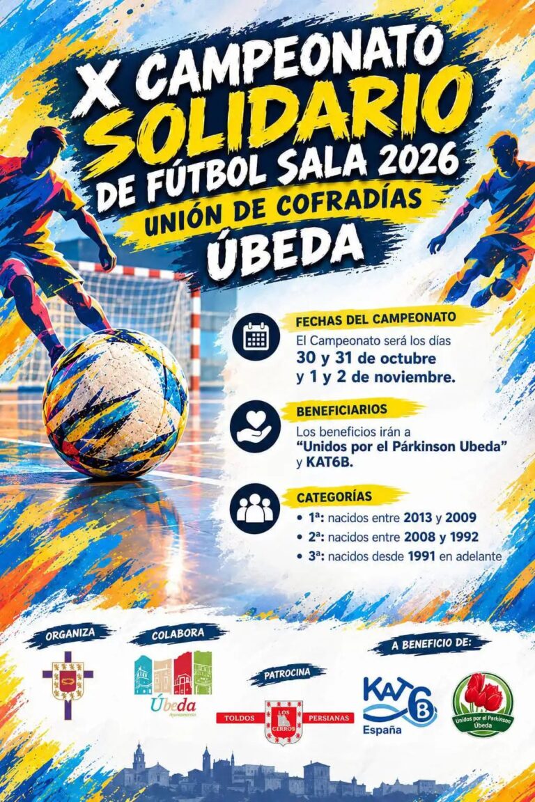 Cartel del X Campeonato Solidario de Fútbol Sala de la Unión de Cofradías de Úbeda