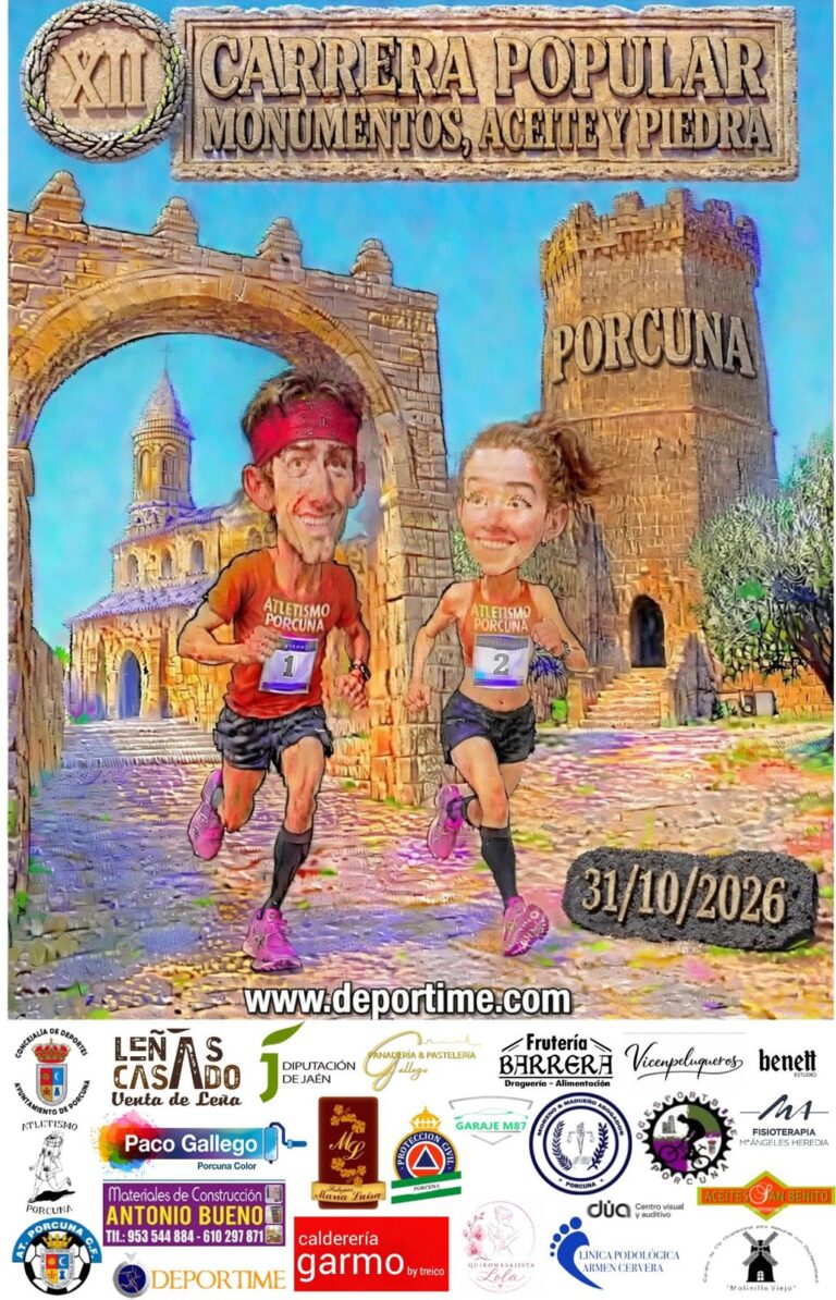 Cartel de la XII Carrera Popular Monumentos, Aceite y Piedra de Porcuna